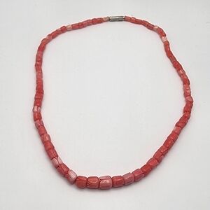 Vintage Angel Skin Coral Carved Tulip Necklace (16.5")